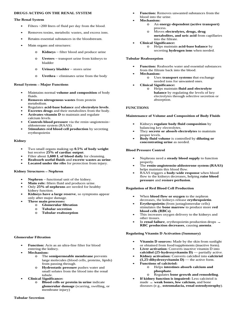Drugs Acting On The Renal System | PDF | Kidney | Urinary System