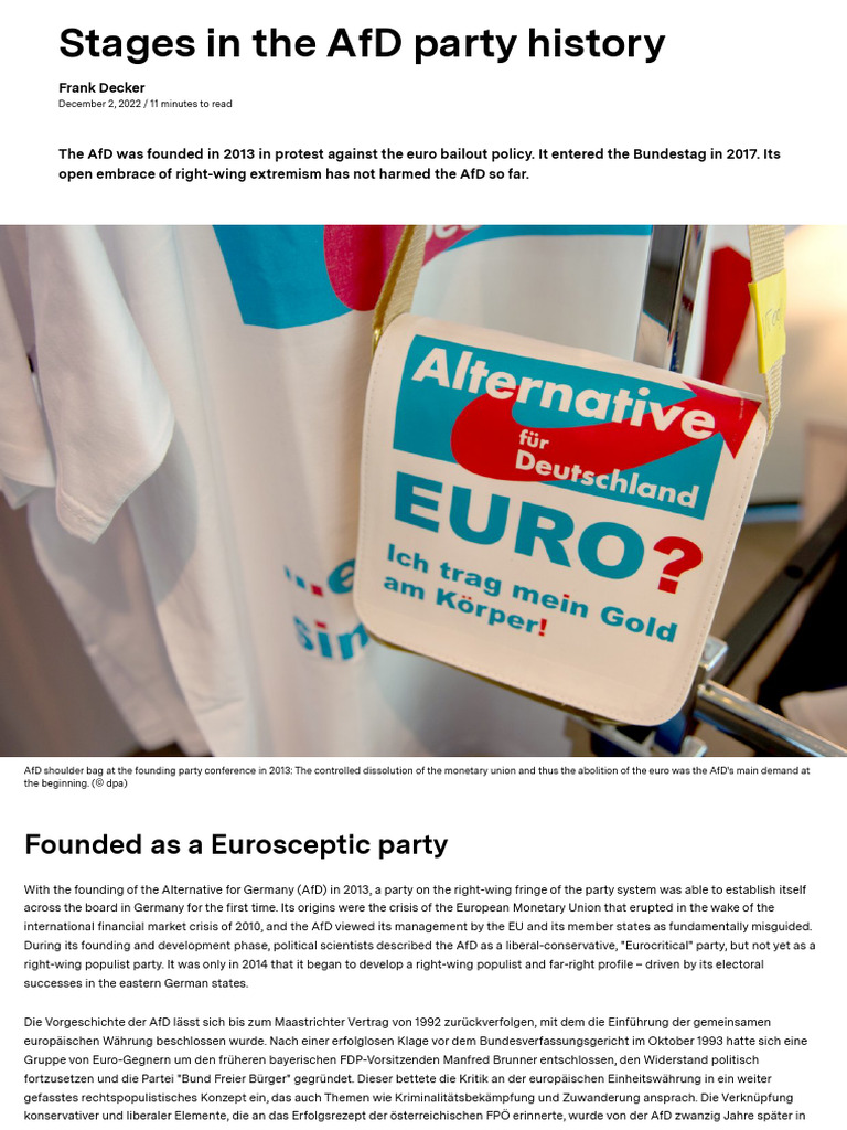 Stages in The AfD's Party History - Parties in Germany - BPB - de | PDF