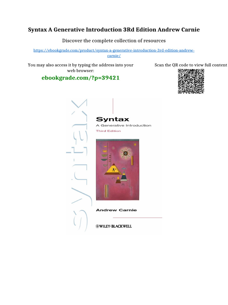 Syntax A Generative Introduction 3rd Edition Andrew Carnie Full