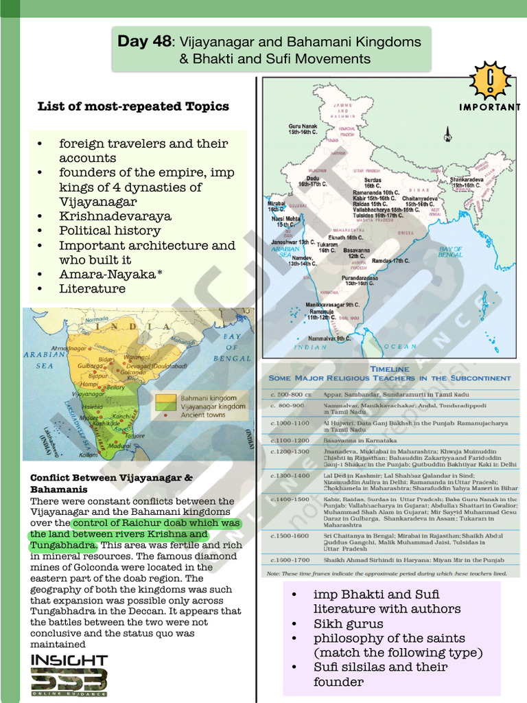 Day 48 Vijayanagar and Bahamani Kingdoms & Bhakti and Sufi Movements | PDF