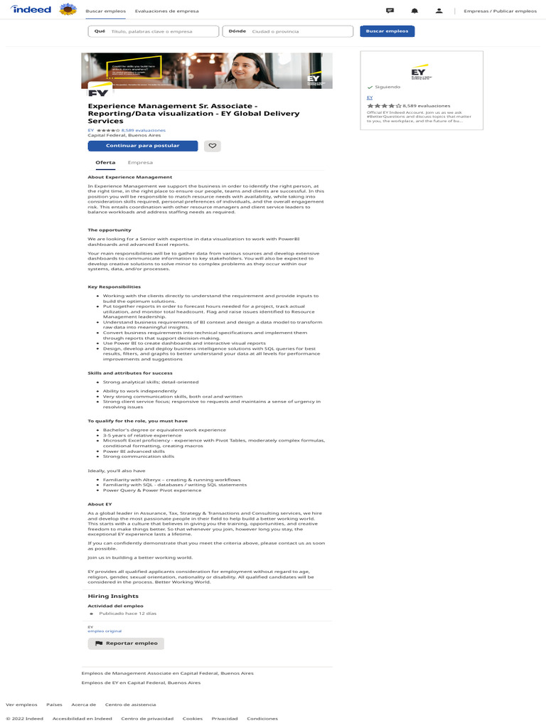 Experience Management Sr. Associate - Reporting:Data Visualization - EY ...