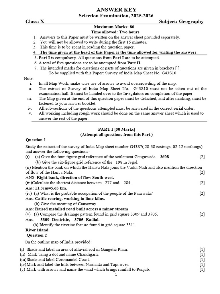 Selection Answer Key Geo - CL 10 Final1.12.25 | PDF | Waste | Rain