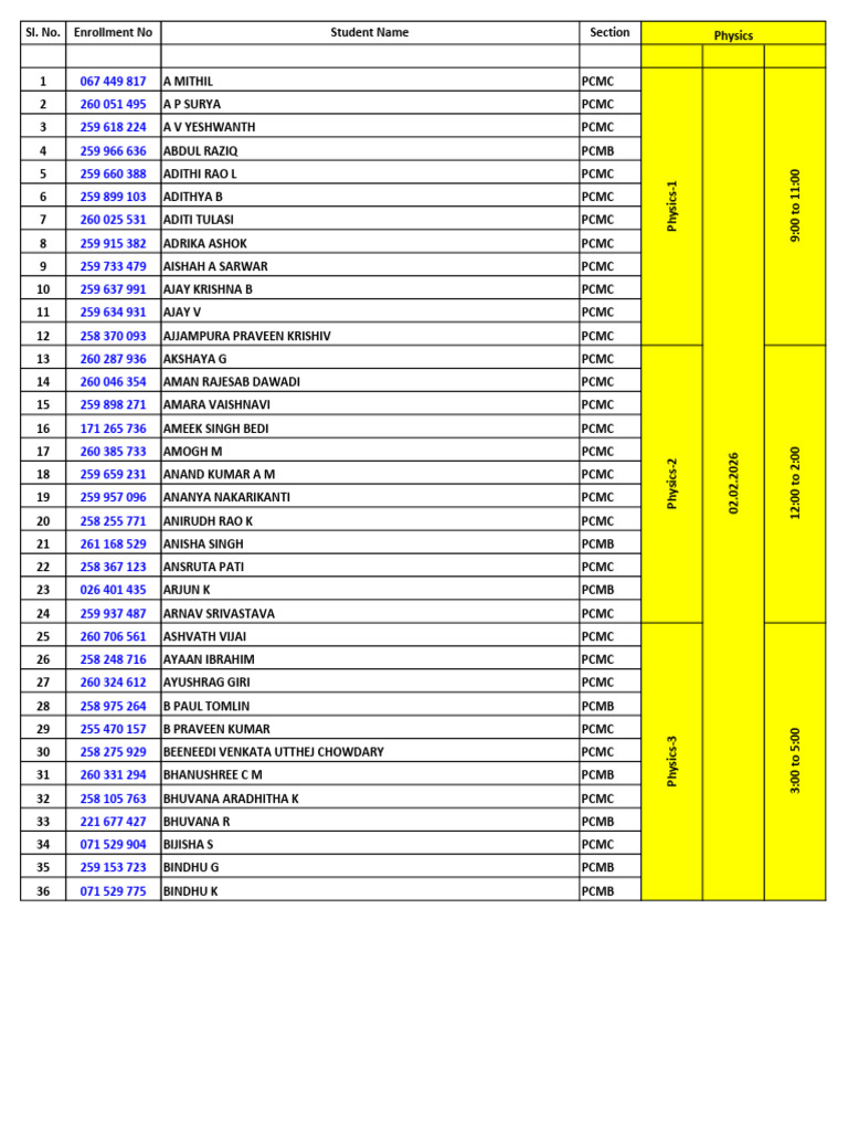 II Puc Byrathi Physics Final Practical Exam Dates | PDF