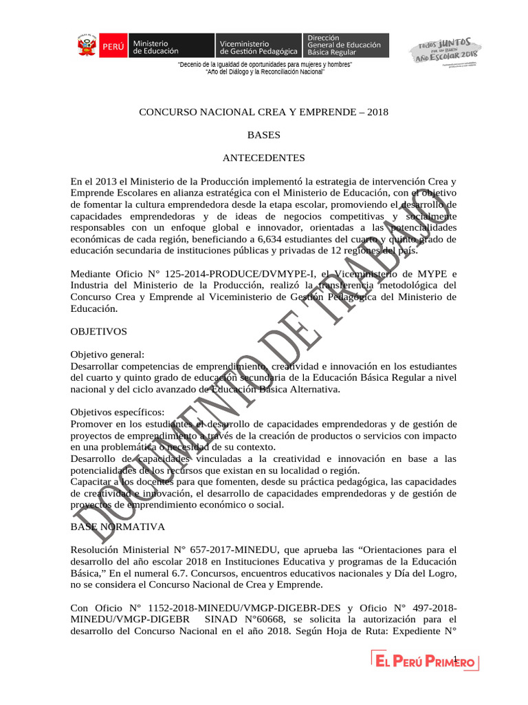 10 BASES CREA Y EMPRENDE Documento de Trabajo | PDF | Iniciativa ...