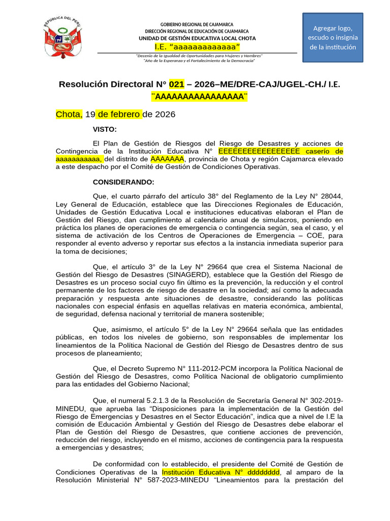 5.0 RD Aprobacion PGRD 2026 | PDF | Reducción de Desastres