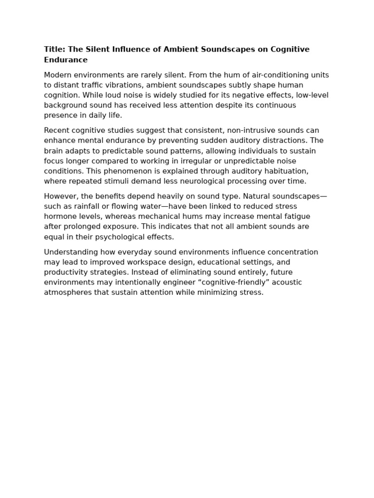 The Silent Influence of Ambient Soundscapes On Cognitive Endurance | PDF