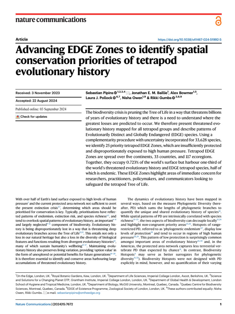 Advancing EDGE Zones To Identify Spatial Conservation Priorities of ...