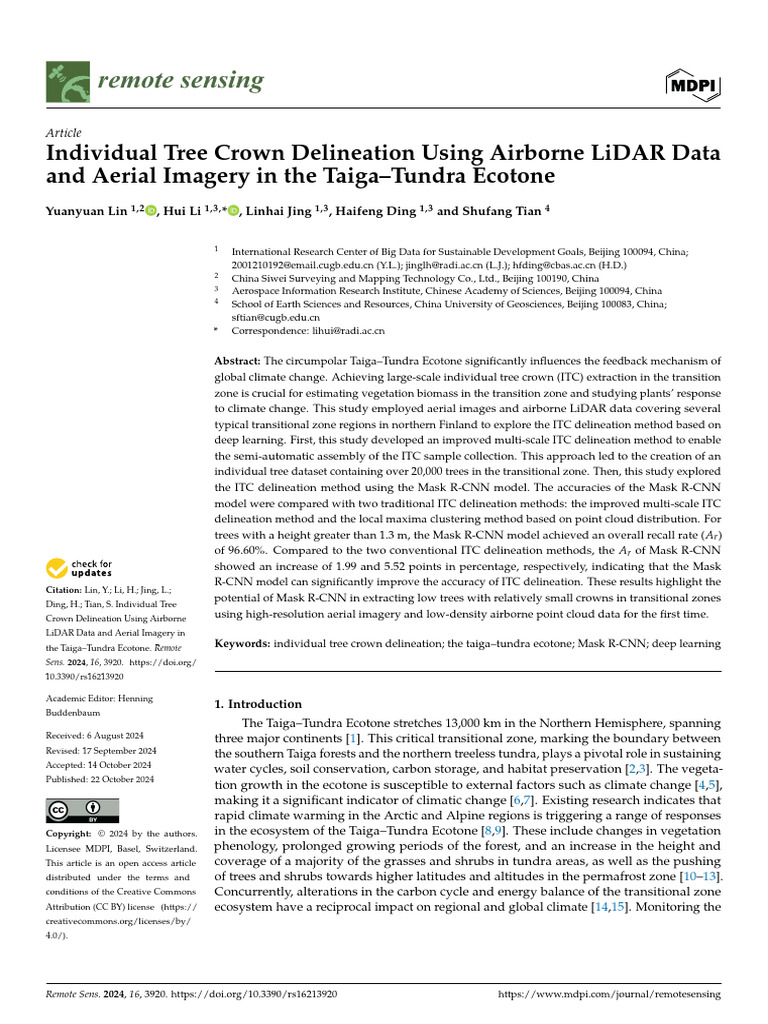 Individual Tree Crown Delineation Using Airborne LiDAR Data and Aerial ...
