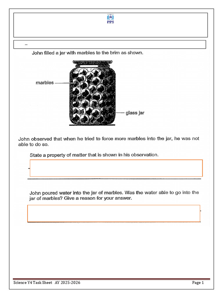 Answer Sheet Lesson 1 Matter Task Sheet 2 | PDF