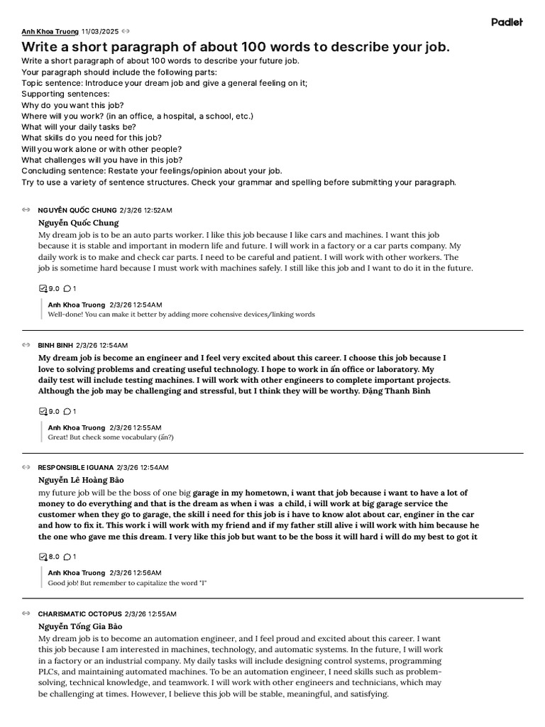Padlet - Write A Short Paragraph of About 100 Words To Describe Your ...