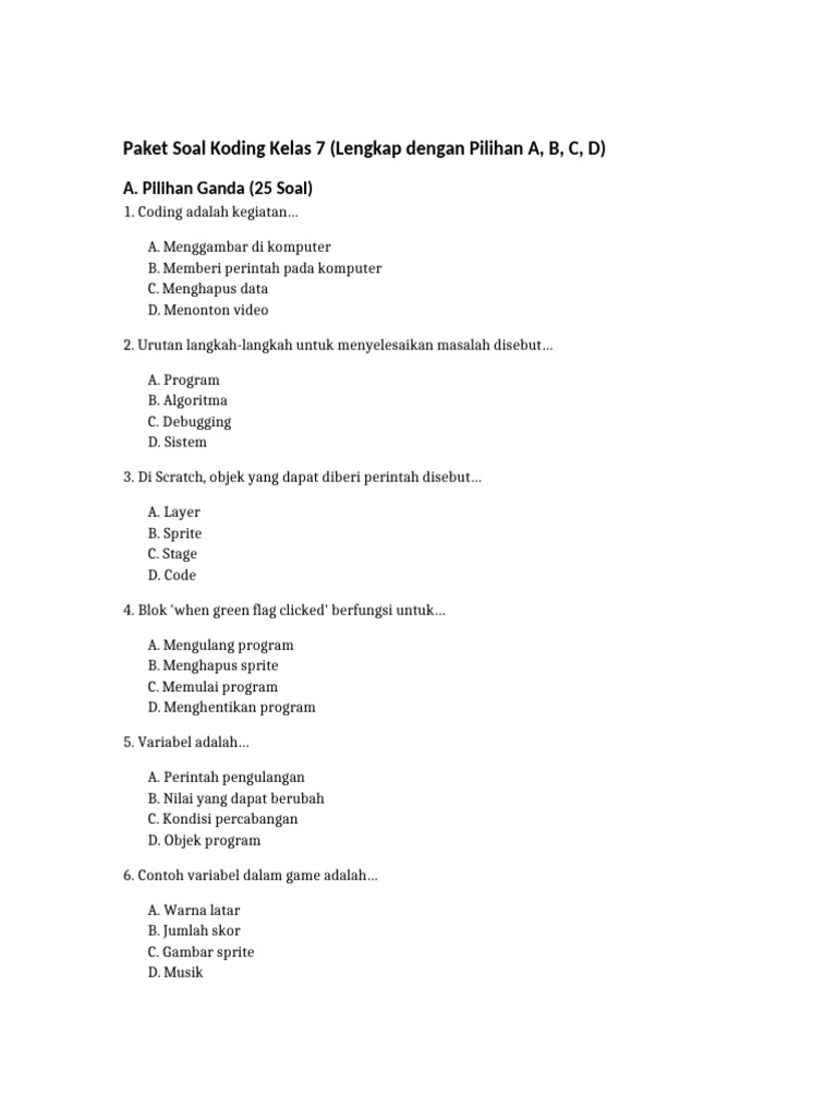 Soal Koding Kelas7 Final Lengkap | PDF