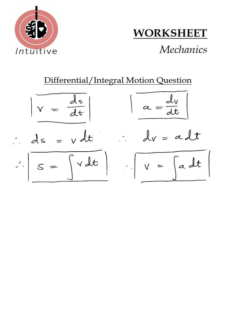 Differential - Integral Motion Question WS | PDF