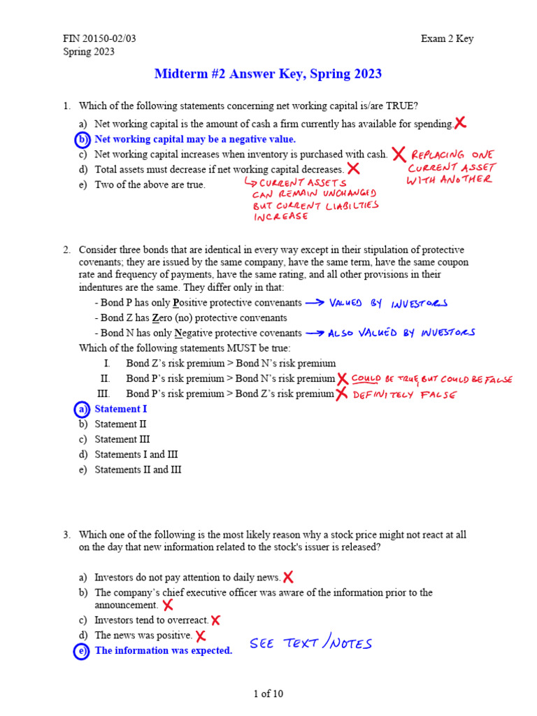 Sp23 Exam 2A Key | PDF | Bonds (Finance) | Capital Asset Pricing Model