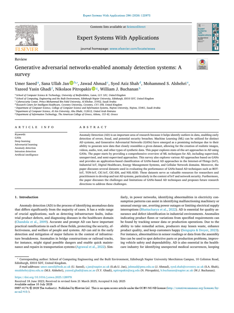 Generative Adversarial Networks-Enabled Anomaly Detection Systems | PDF ...