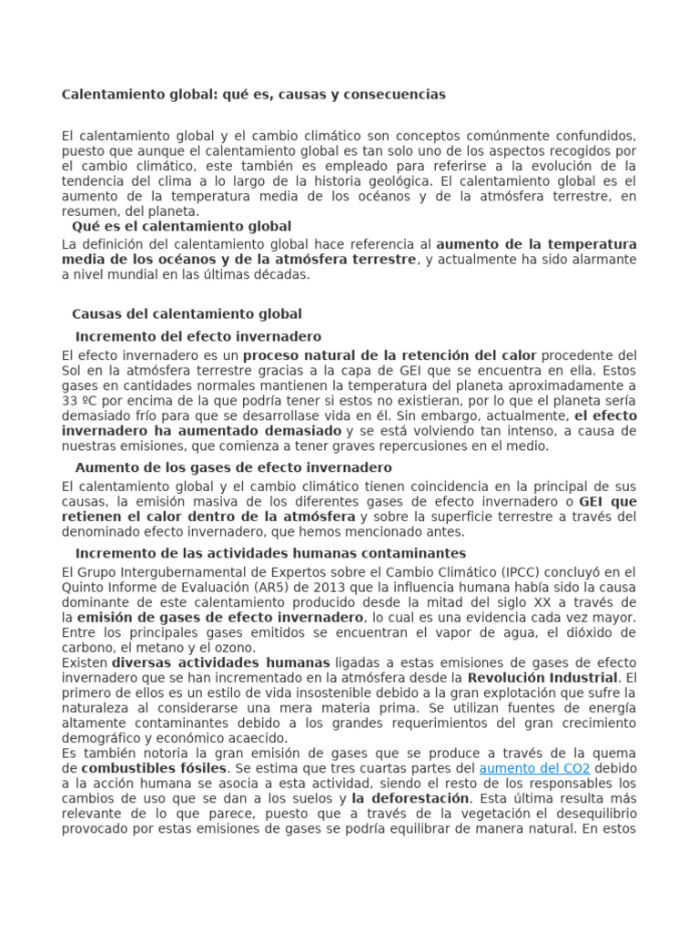 Calentamiento Global | PDF | Gases de efecto invernadero | Cambio climático