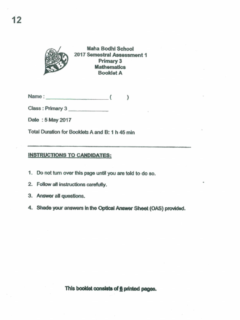 2017 Primary 3 Math 12 | PDF
