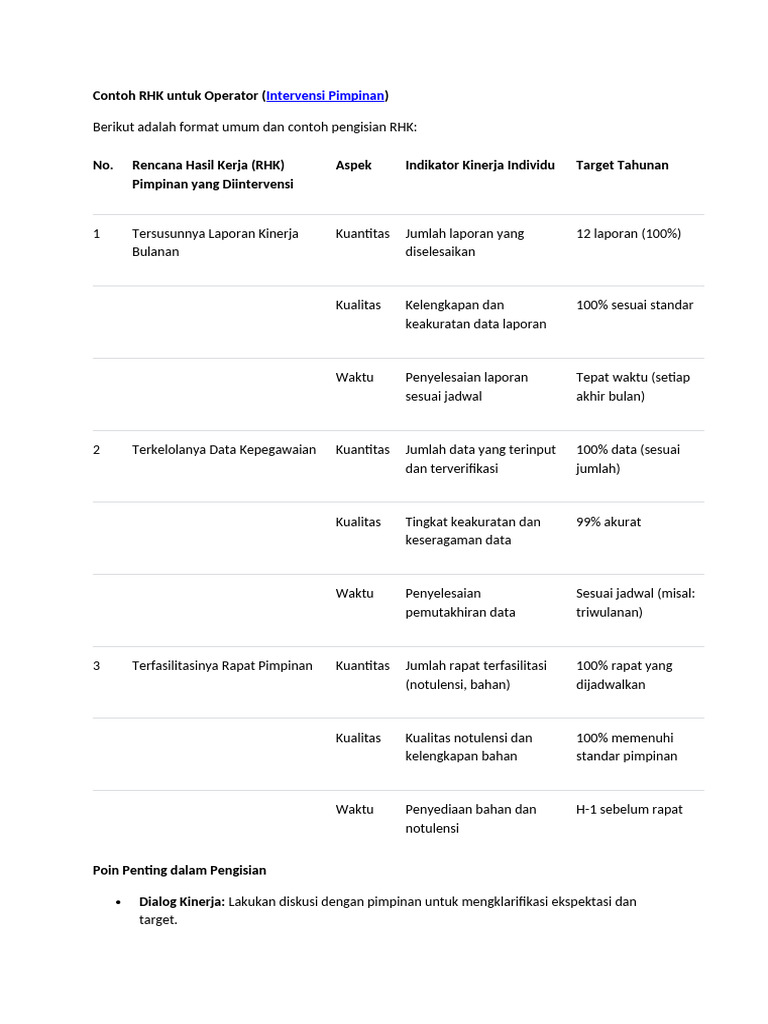 Contoh RHK Untuk Operator | PDF