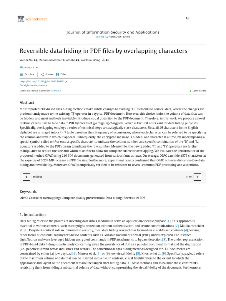 Reversible Data Hiding in PDF Files by Overlapping Characters ...