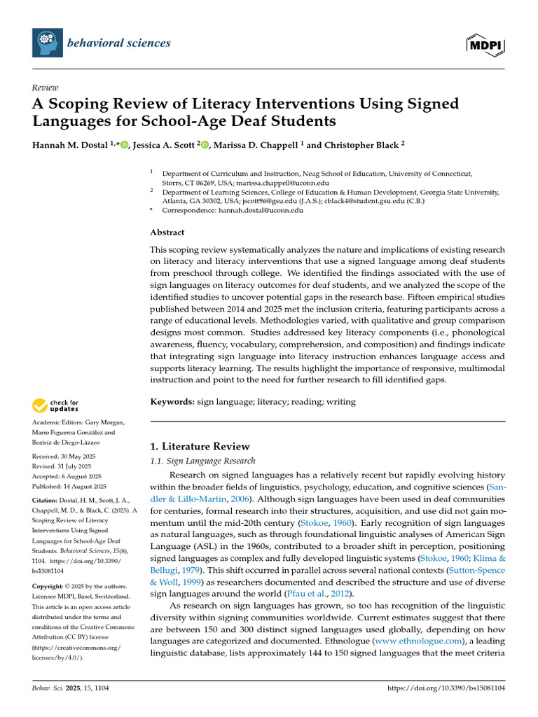 Behavsci 15 01104 | PDF | Systematic Review | American Sign Language