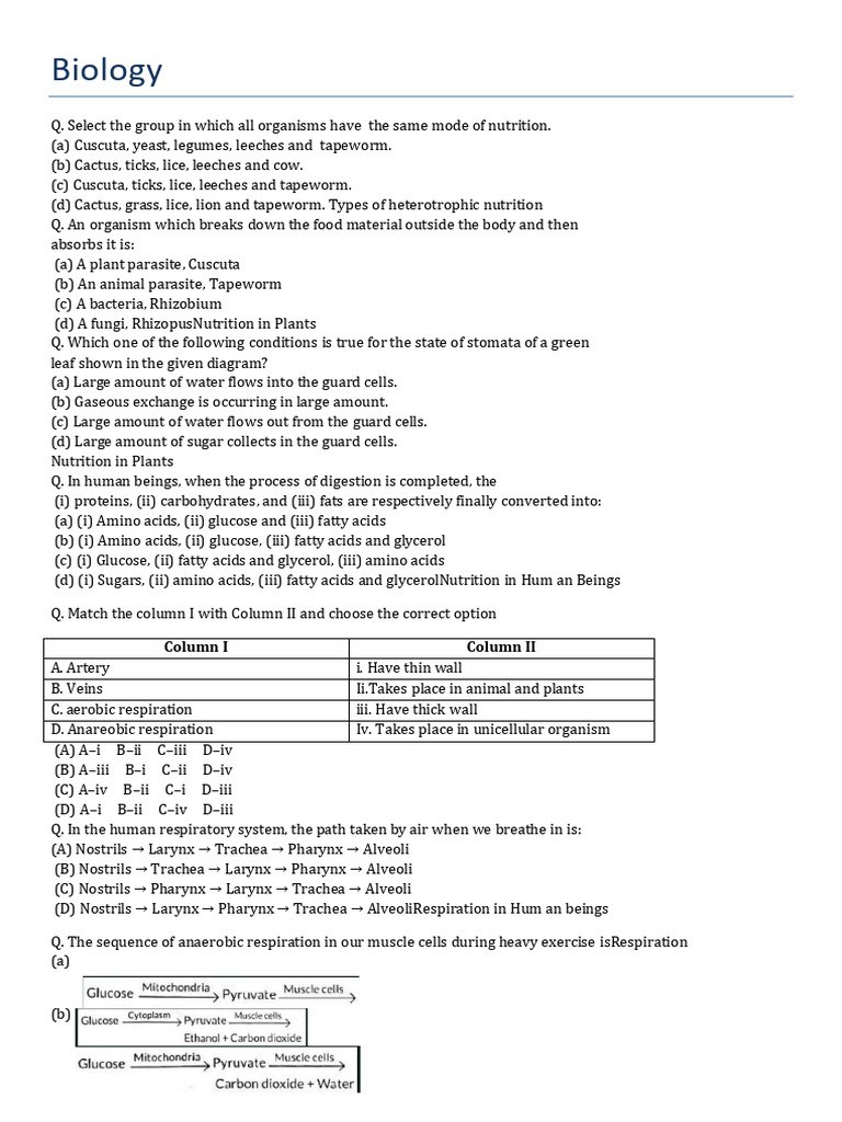 Biology Important Questions | PDF