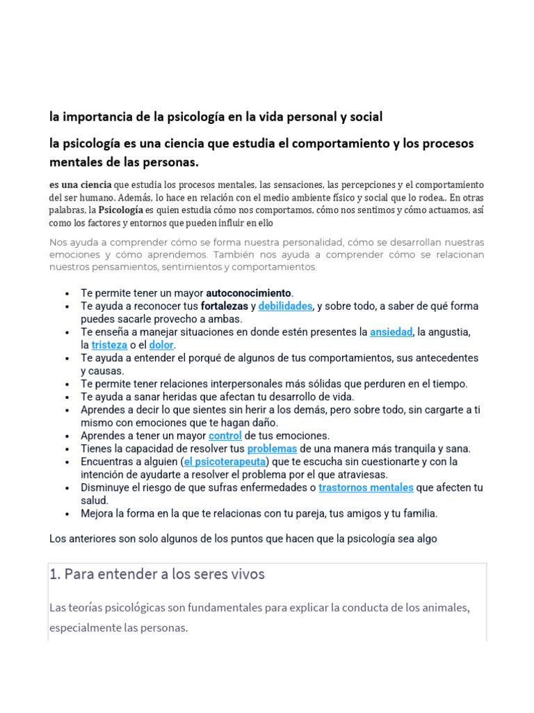 La Importancia de La Psicología en La Vida Personal y Social | PDF ...