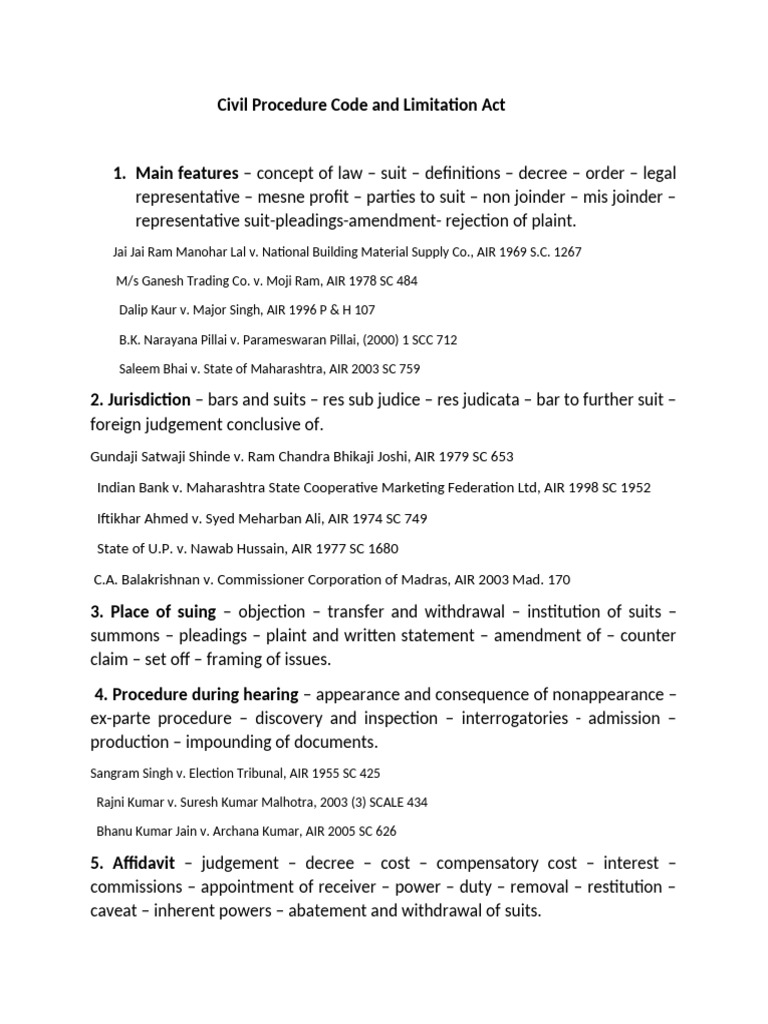 Civil Procedure Code and Limitation Act BCI 2 YEARS | PDF | Justice ...