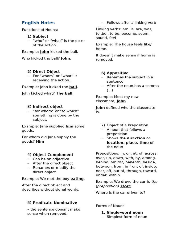 English Notes | PDF | Pronoun | Noun