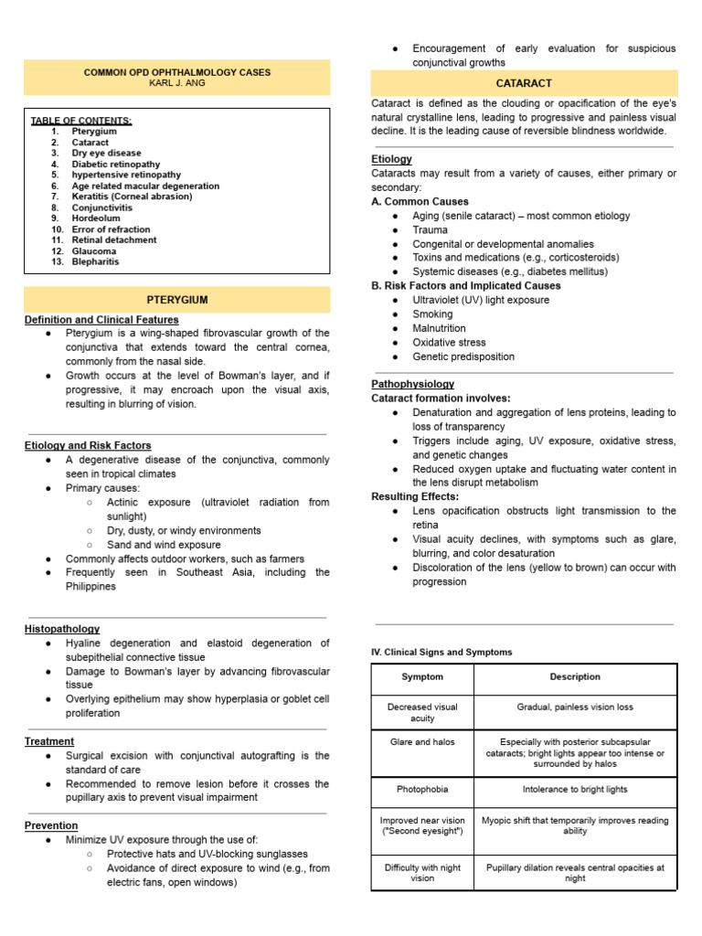Common Opd Ophthalmology Cases | PDF | Cataract | Blood Vessel