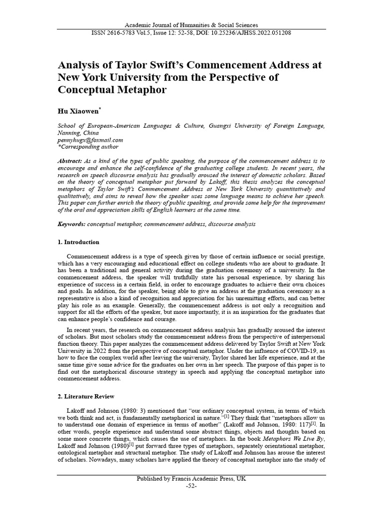 Analysis of Taylor Swift's Commencement Address at NYU | PDF | Metaphor