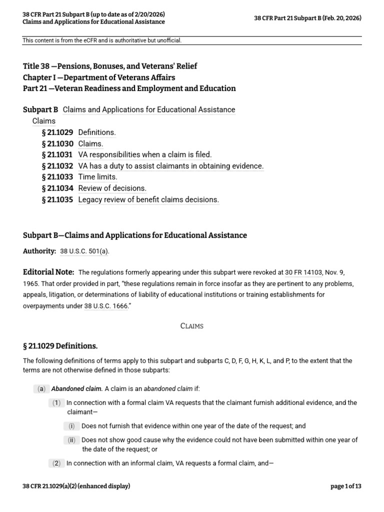 38 CFR Part 21 Subpart B (Up To Date As of 2-20-2026) | PDF | United ...