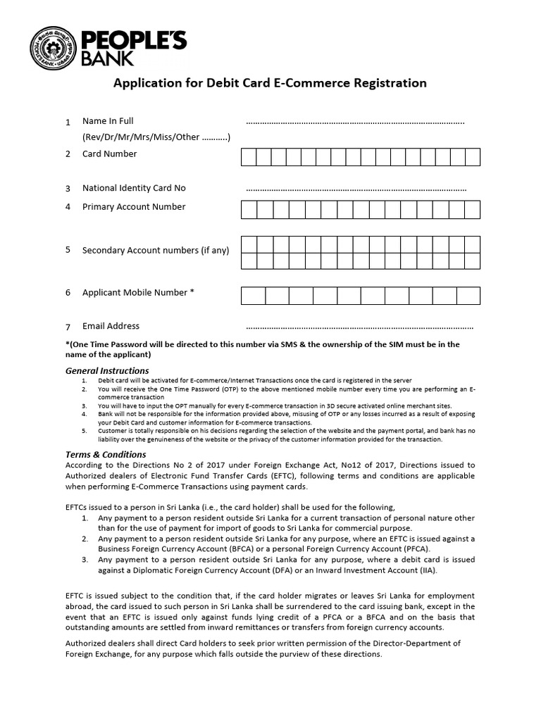 Debit Card Registration Form | PDF | Payments | Banks