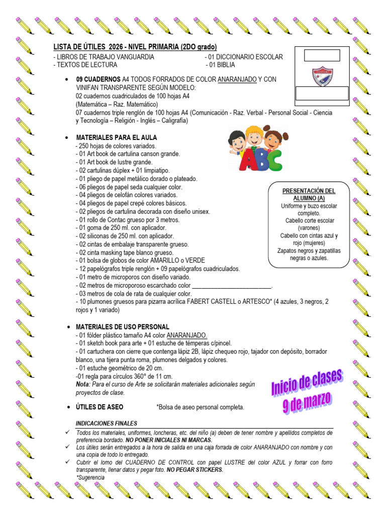 2do Grado Lista de Útiles 2026 Ve | PDF