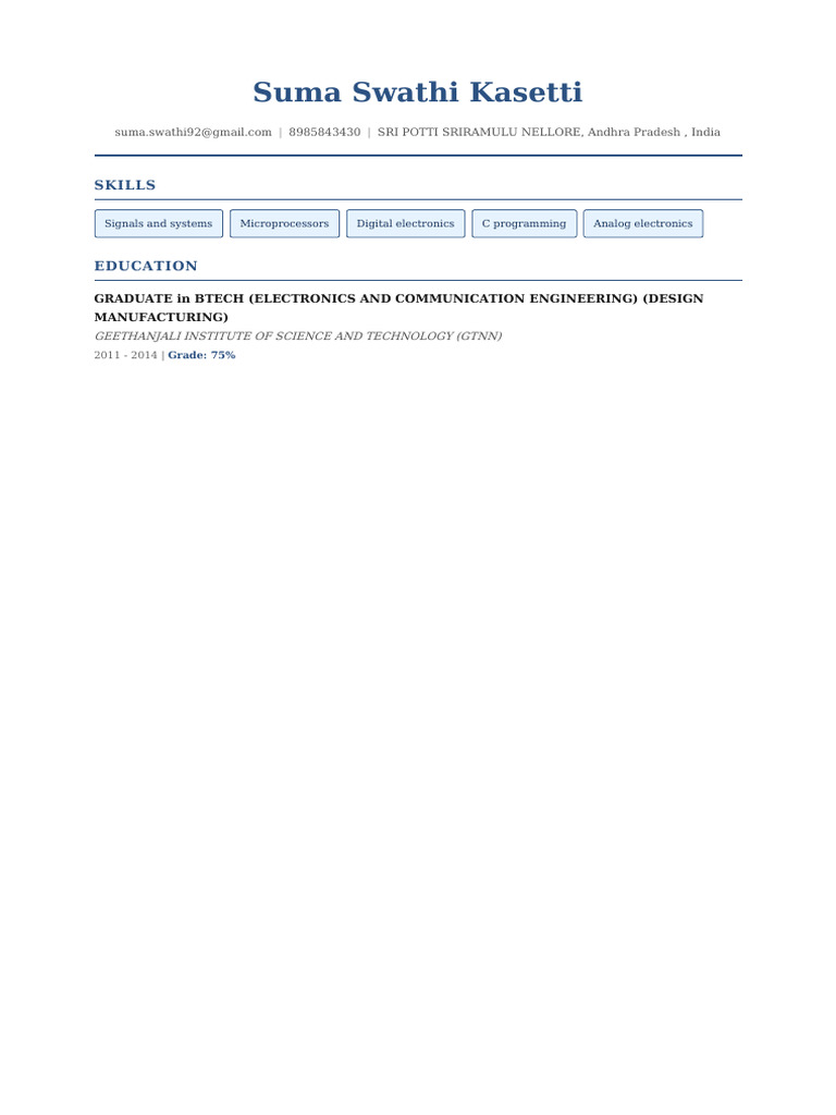 Suma Swathi Kasetti Resume | PDF