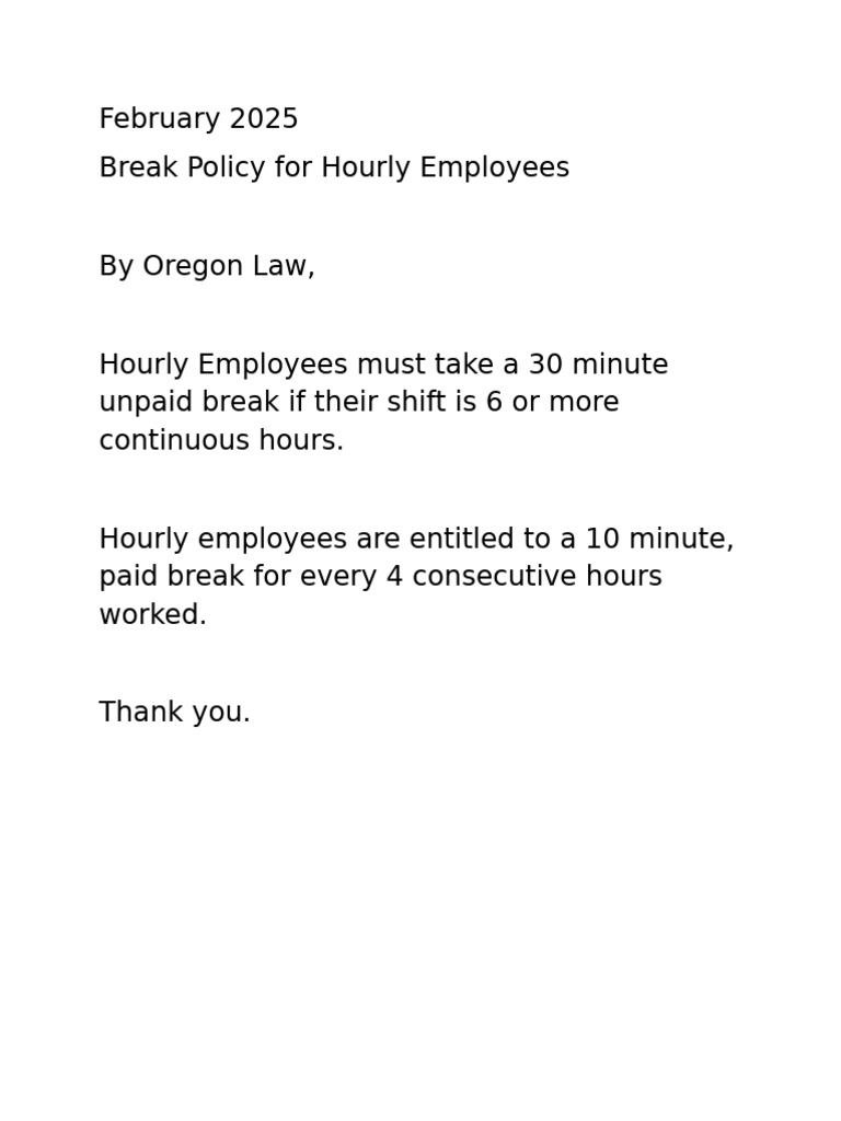 Break Policy For Hourly Employees2 | PDF