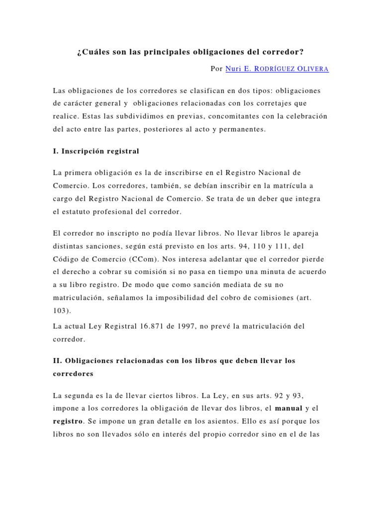 Obligaciones del Corredor de Comercio | PDF | Evidencia (ley) | Justicia