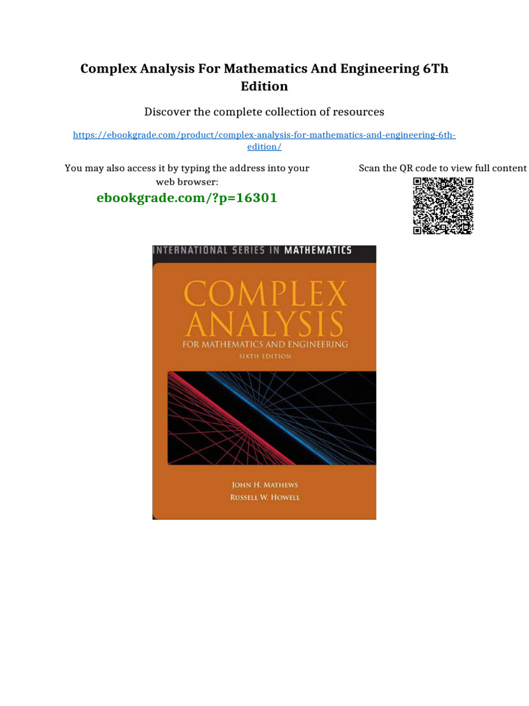Complex Analysis For Mathematics and Engineering 6th Edition Available ...