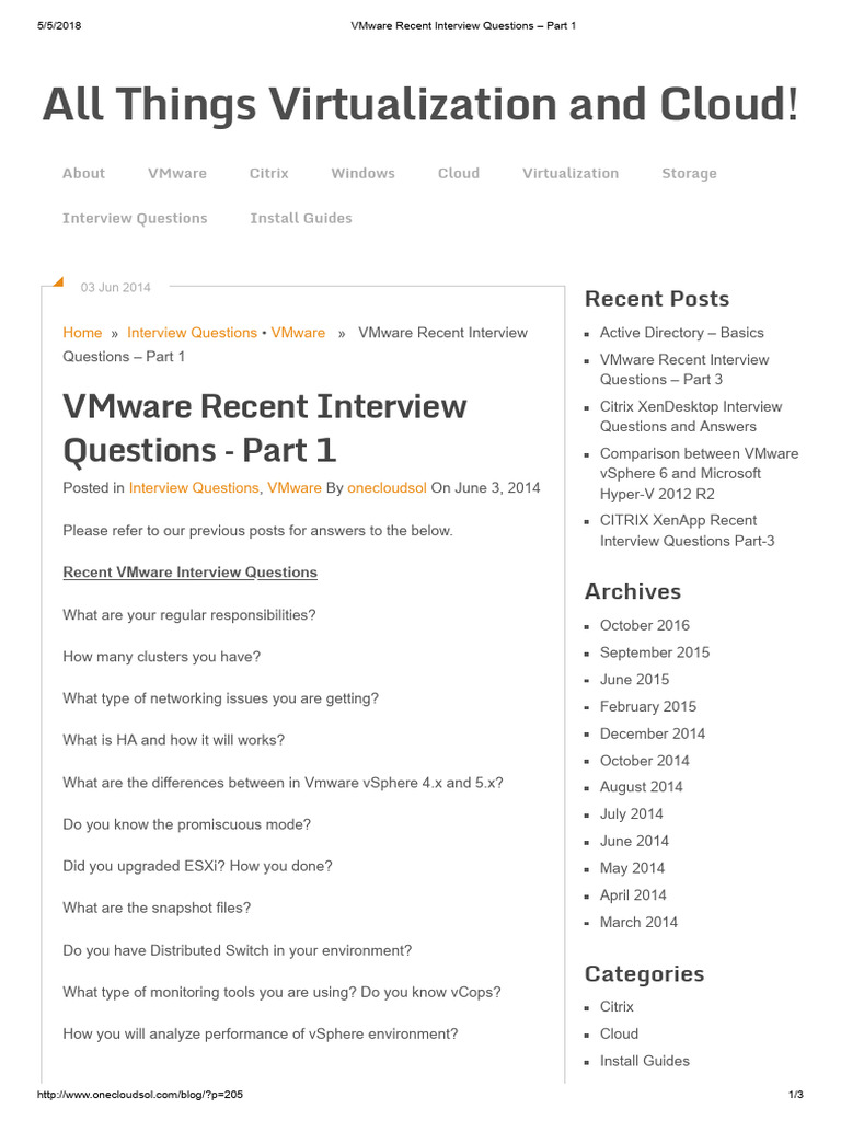 VMware Recent Interview Questions - Part 1 | PDF | V Mware | Hyper V