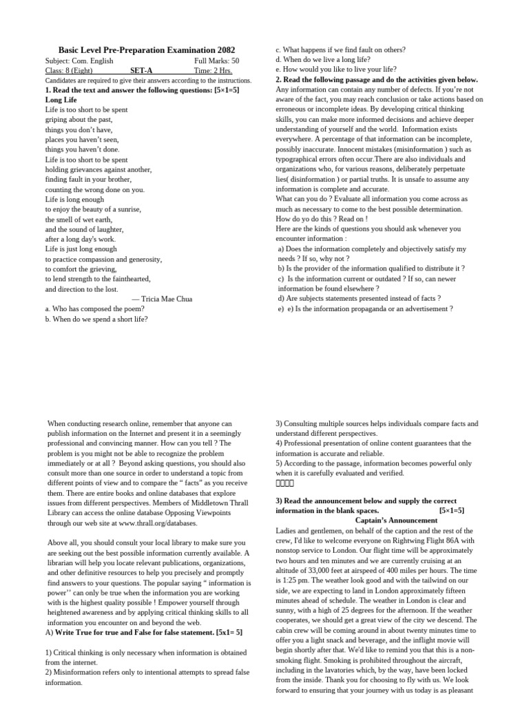 English BLE Practice Questions | PDF | Fertile Crescent | Science