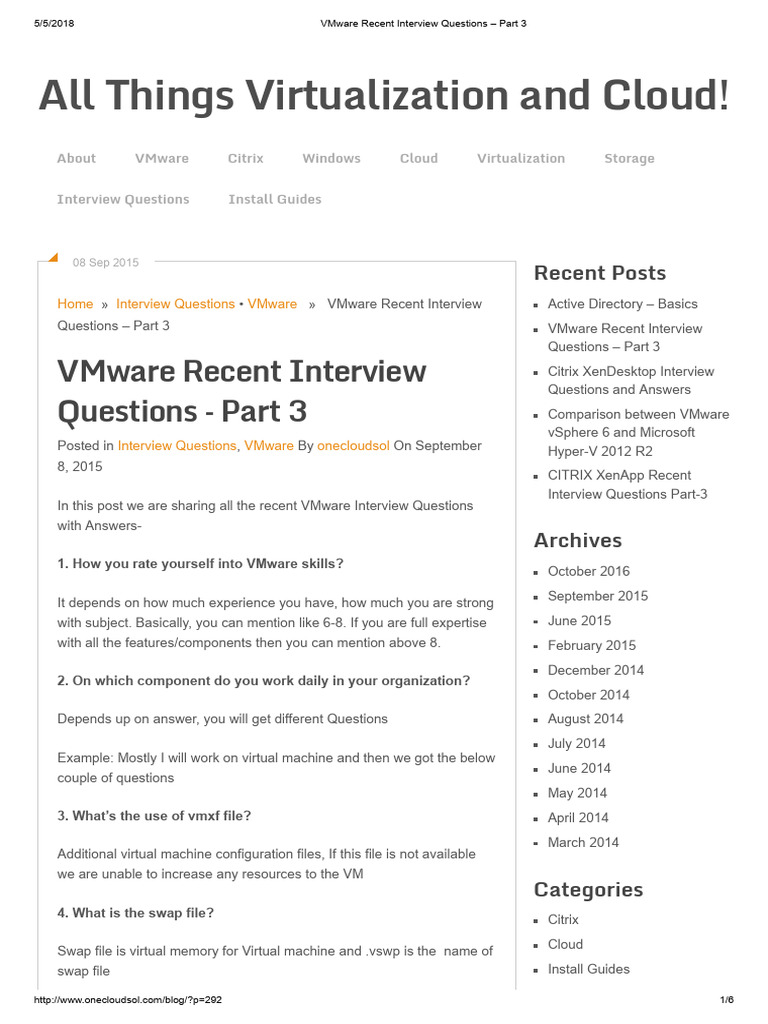 VMware Recent Interview Questions - Part 3 | PDF | Virtual Machine ...