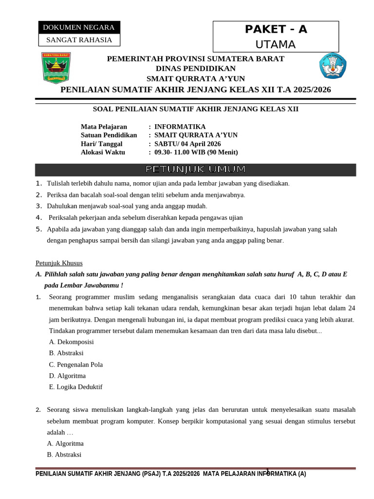 Soal Paket A Informatika 2026 | PDF