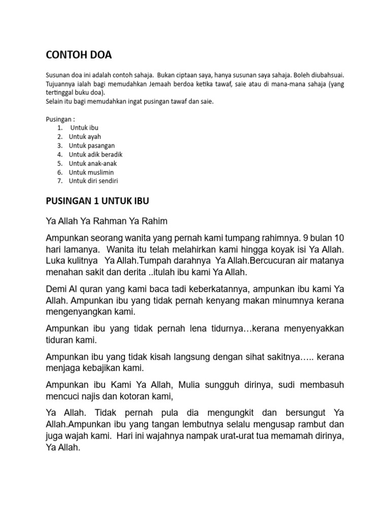 Contoh Doa Pusingan 7 Kumpulan | PDF