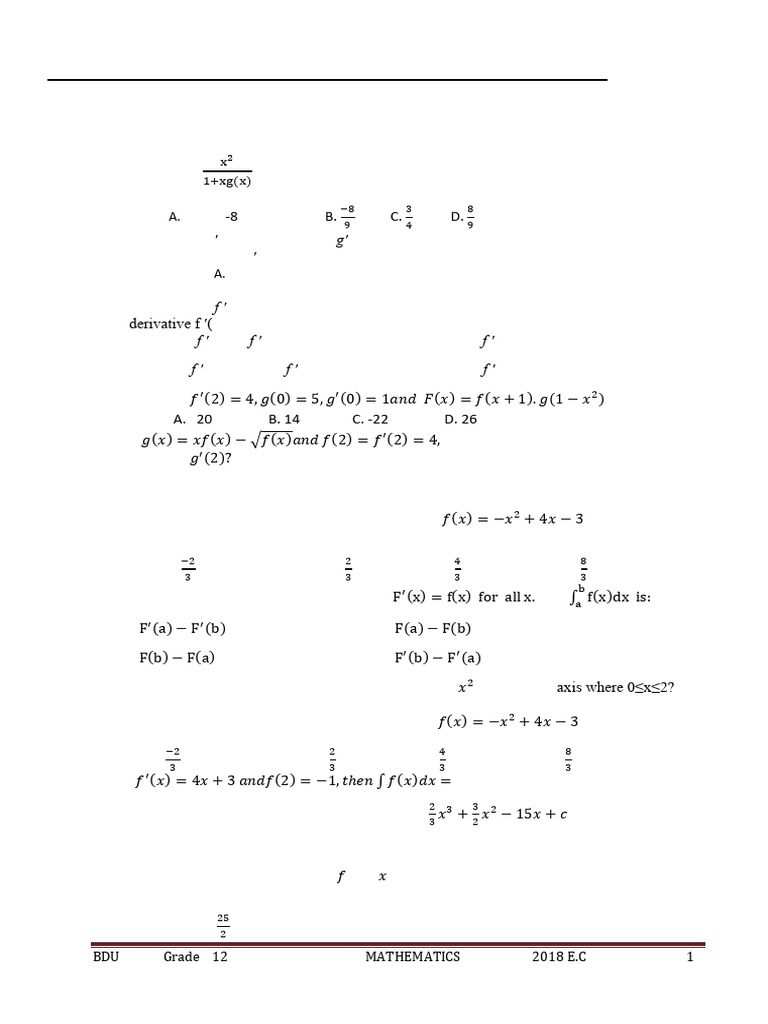 G - 12 Math Worksheet Q 2018 E.C | PDF | Mean | Mode (Statistics)