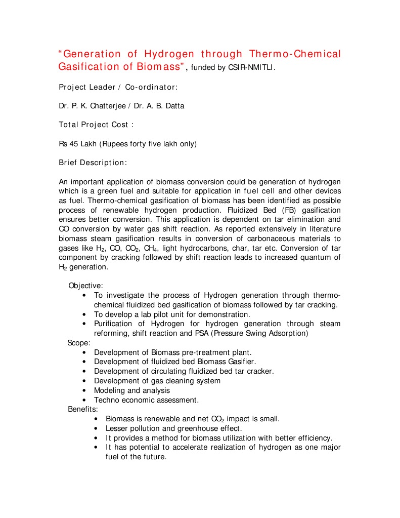 Hydrogen Production via Biomass Gasification | PDF | Science & Mathematics