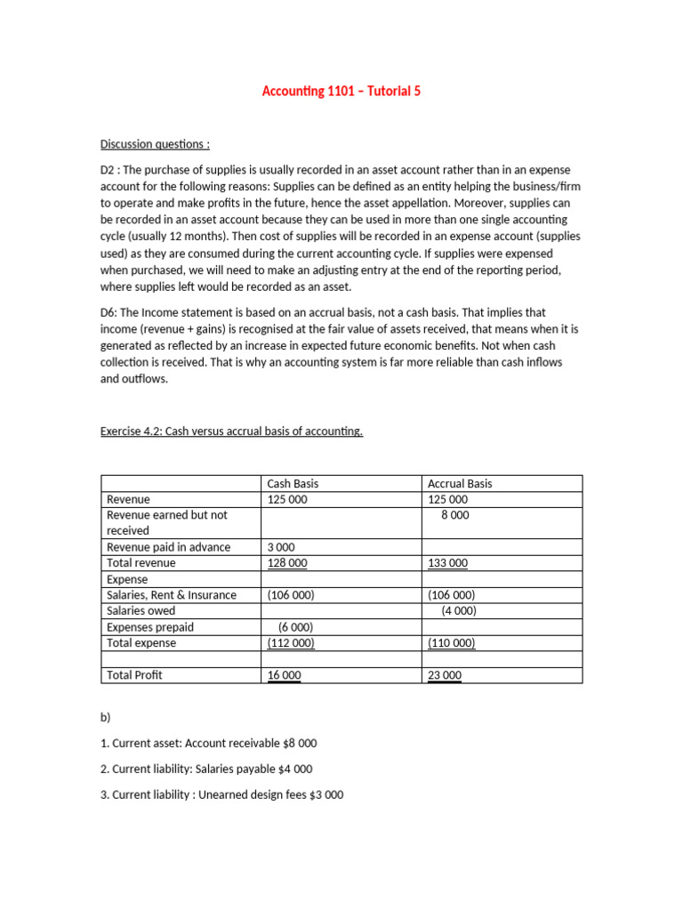 Acct Tutorial 5 Questions | PDF | Debits And Credits | Expense