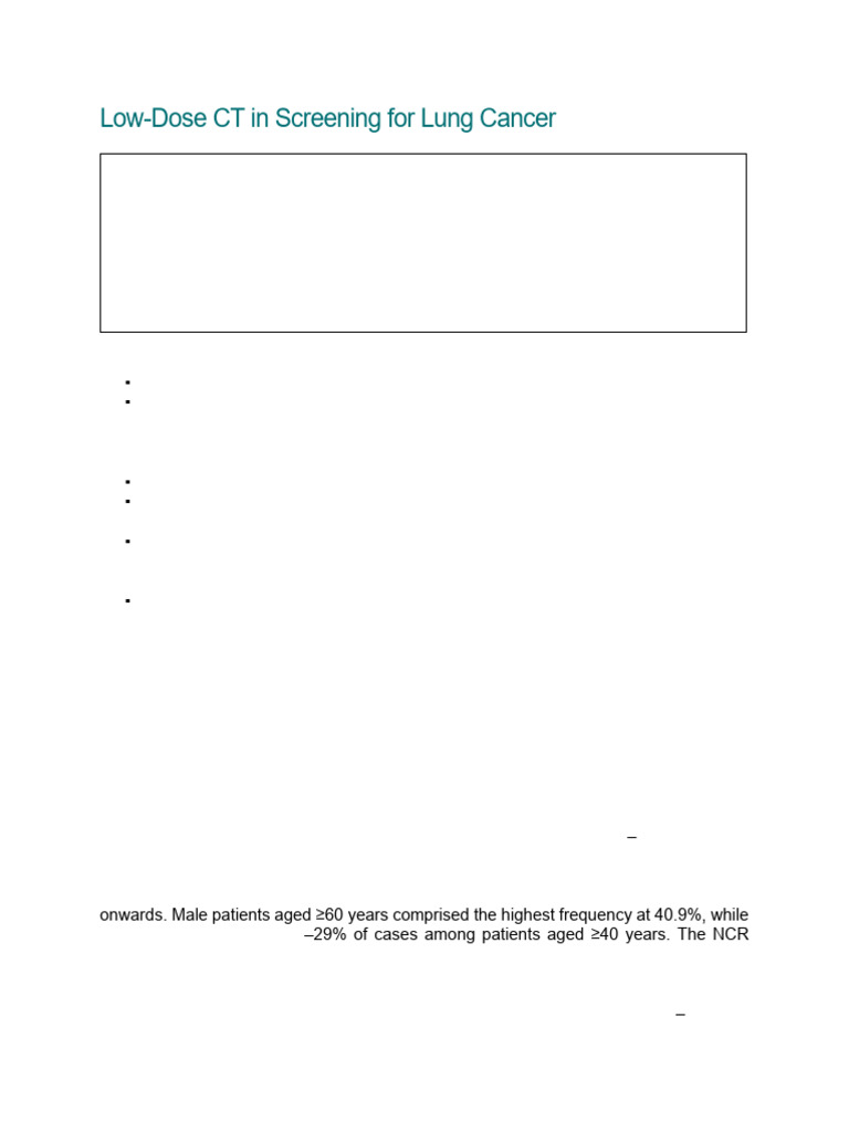 Low-Dose CT in Screening For Lung Cancer | PDF | Screening (Medicine ...