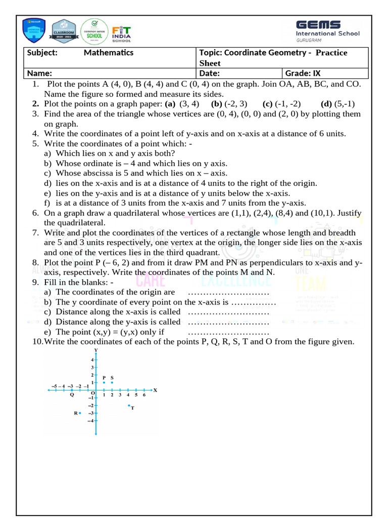 Coordinate Geometry - Practice Sheet - 1 | PDF