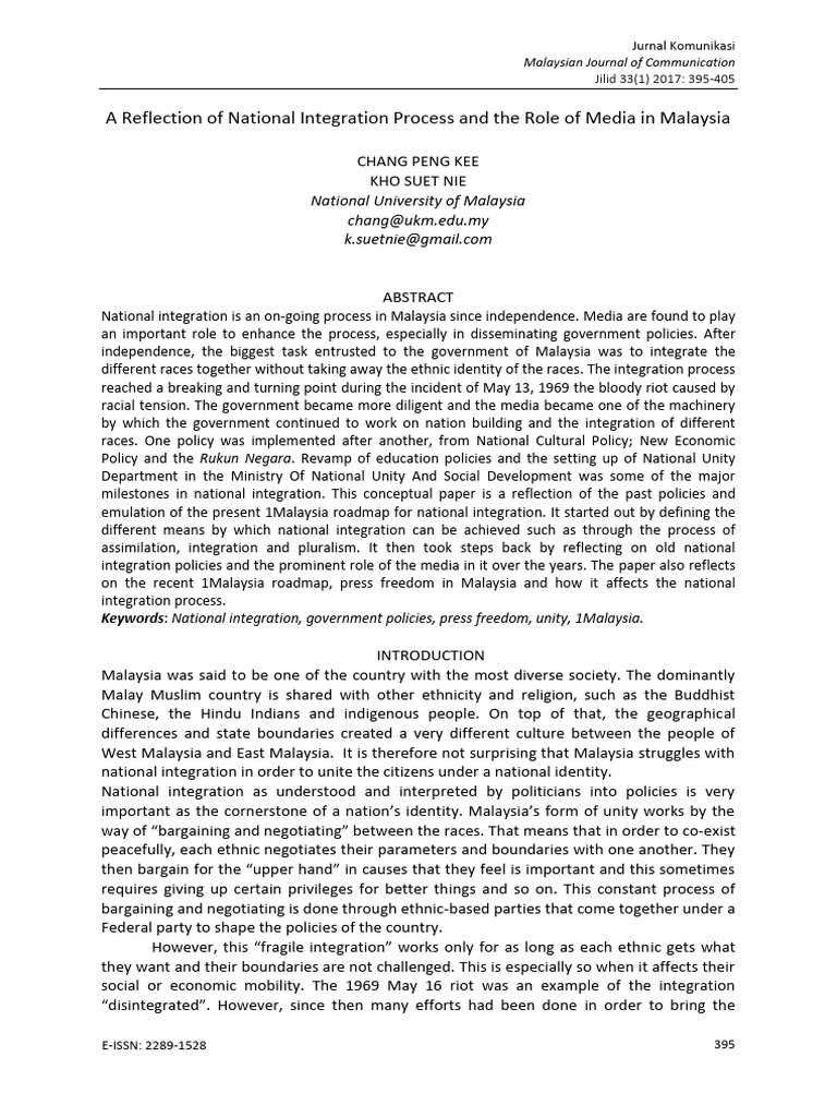 A Reflection of National Integration Process and The Role of Media in ...