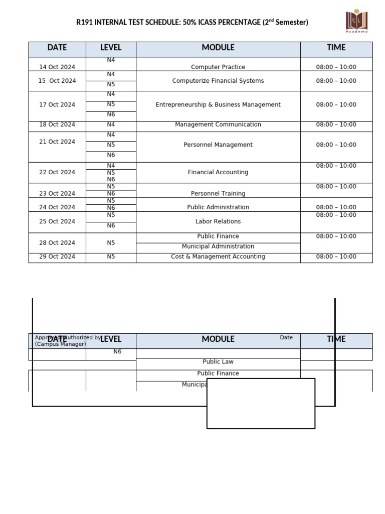 50% Test Schedule 2nd Sem 2024 | PDF