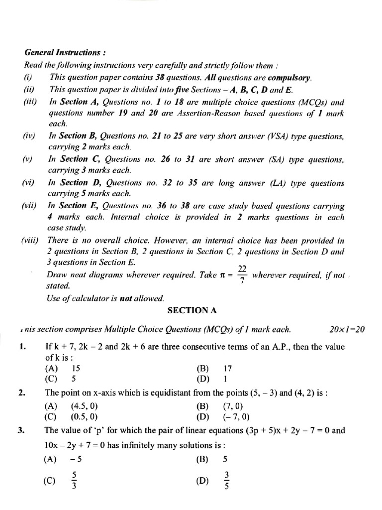 Sample Paper 5 Class 10th | PDF
