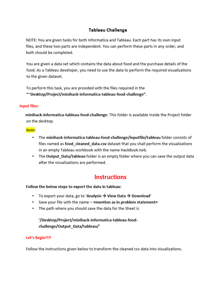 Tableau Problem Statement-1 | PDF | Comma Separated Values | Directory ...